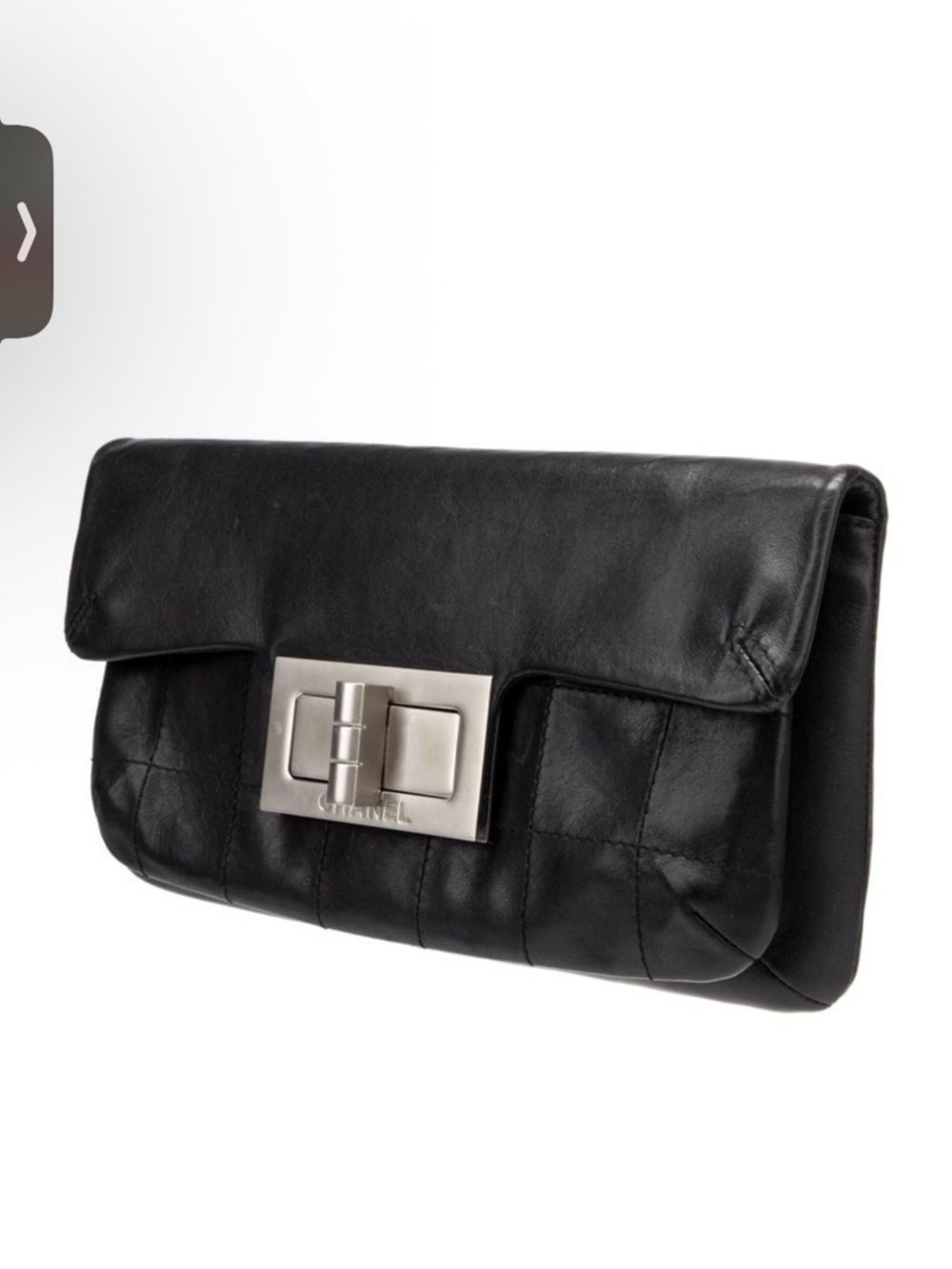 CHANEL Black Quilted Leather Clutch with Silver Turnlock